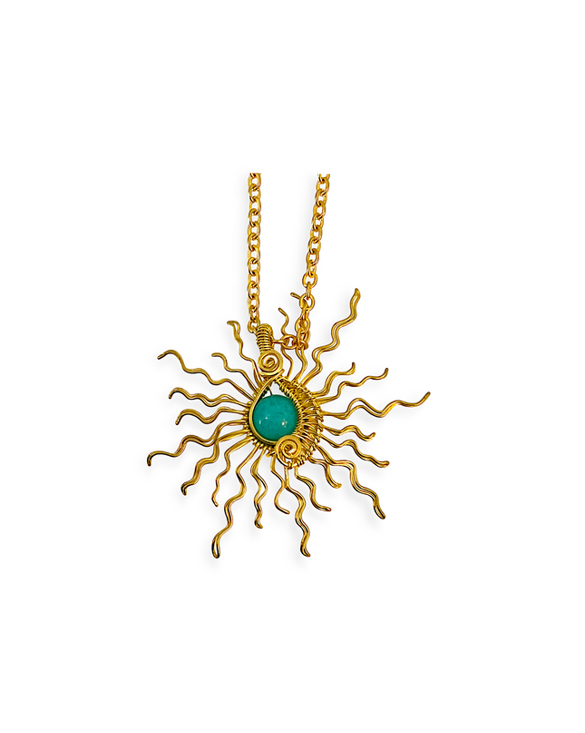 Sun pendant necklace with a light blue stone center - Sundara Joon