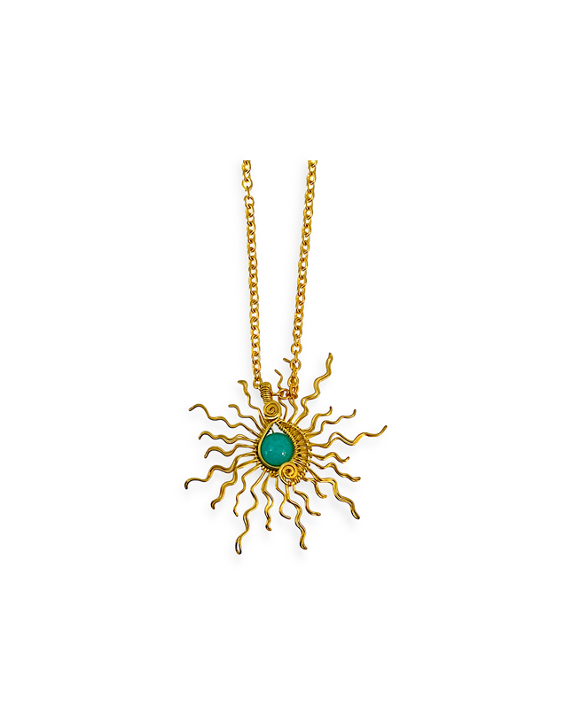 Sun pendant necklace with a light blue stone center - Sundara Joon