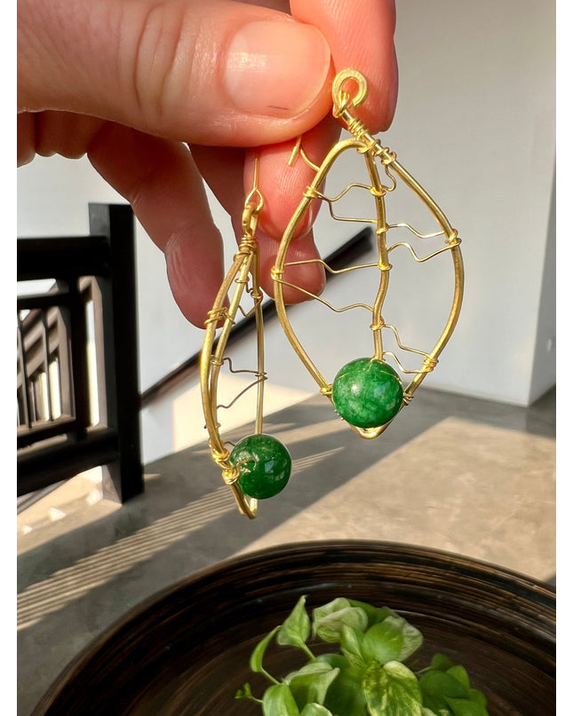 Airy leaf green gemstone drop earrings - Sundara Joon