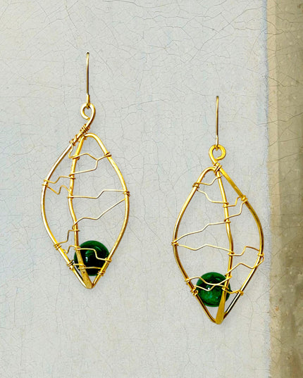 Airy leaf green gemstone drop earrings - Sundara Joon