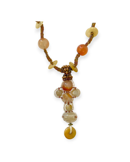 Earth tone amber pendant necklace