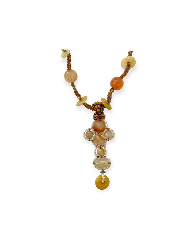 Earth tone amber pendant necklace