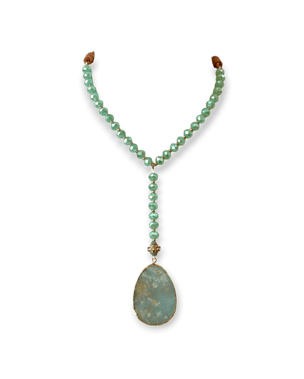 Aventurine beaded necklace with quartz pendant - Sundara Joon