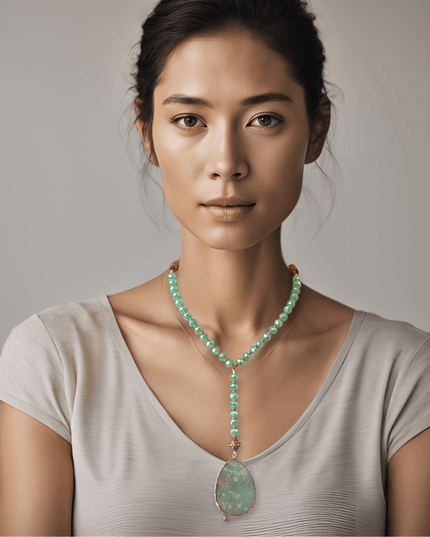 Aventurine beaded necklace with quartz pendant - Sundara Joon