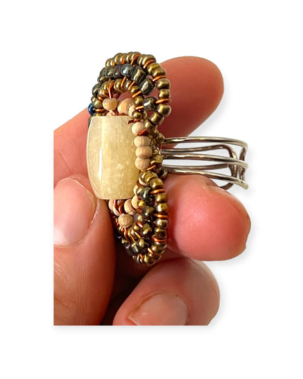 Beaded gemstone figure 8 ring in earth tones - Sundara Joon