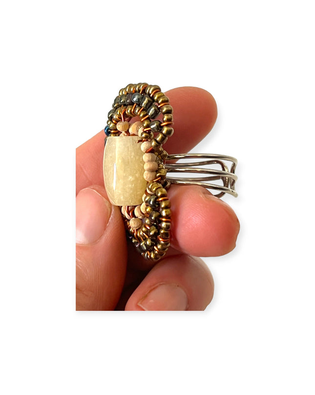 Beaded gemstone figure 8 ring in earth tones - Sundara Joon