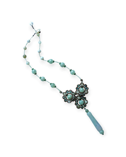 Beaded green jade floral pendant statement necklace - Sundara Joon