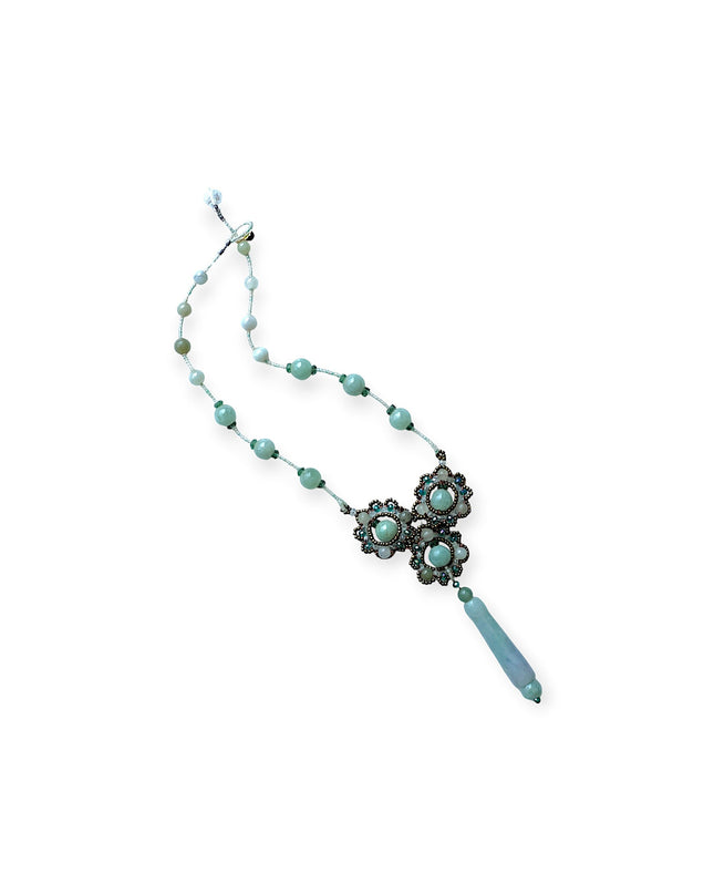 Beaded green jade floral pendant statement necklace - Sundara Joon