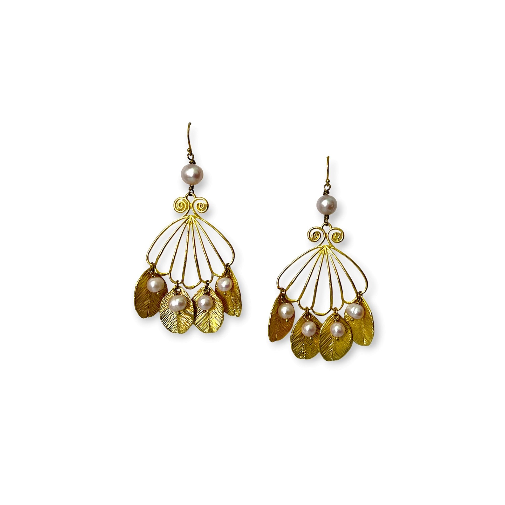 Botanic fan of pearls drop statement earrings - Sundara Joon
