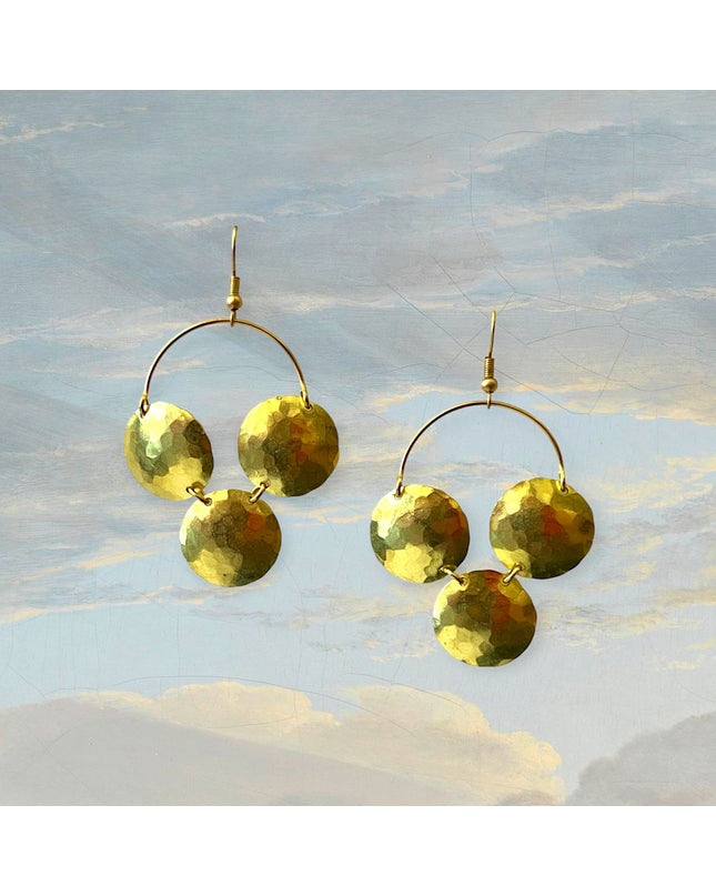 Brushed metal disks on hoop drop earrings - Sundara Joon