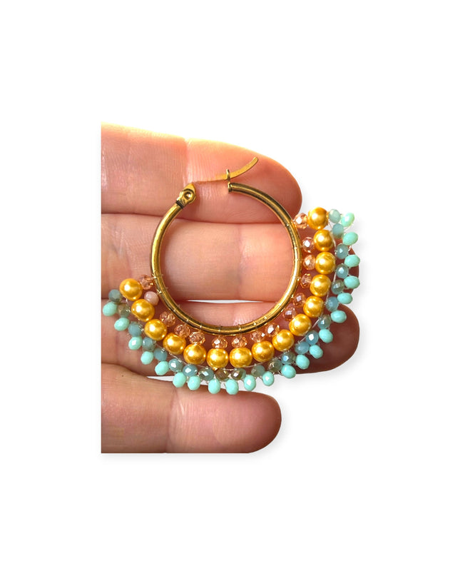 Colorful beaded hoops that add a hint of teal - Sundara Joon