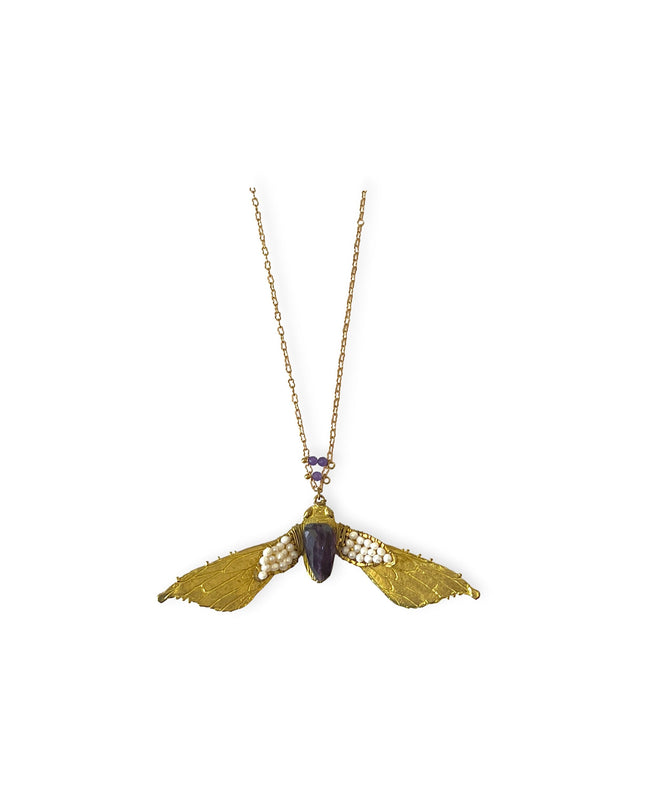 Colorful beaded moth pendant necklace - Sundara Joon