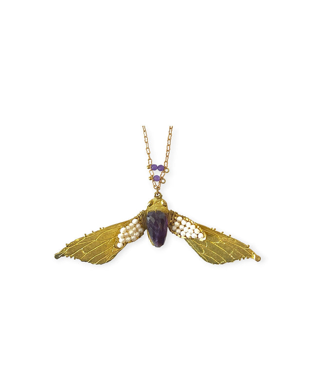 Colorful beaded moth pendant necklace - Sundara Joon