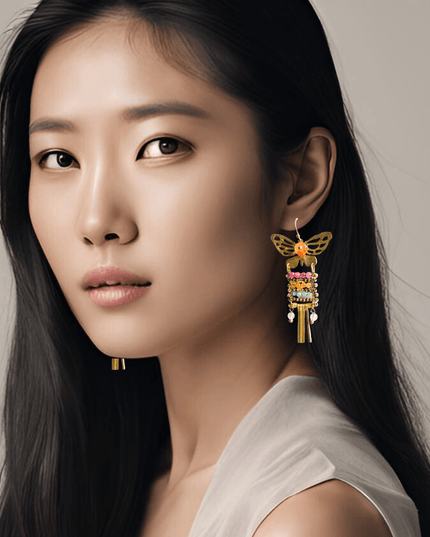 Dangling butterfly with gemstone earrings - Sundara Joon