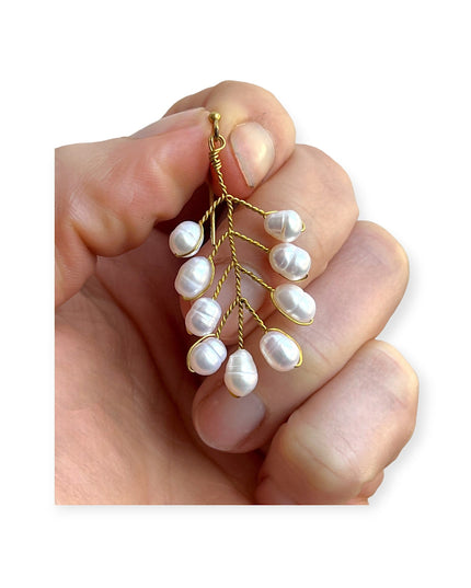 Delicate freshwater pearl leaf shaped drop earrings - Sundara Joon