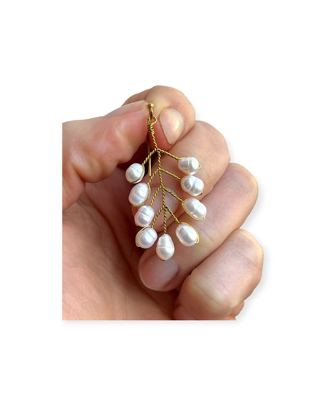 Delicate freshwater pearl leaf shaped drop earrings - Sundara Joon