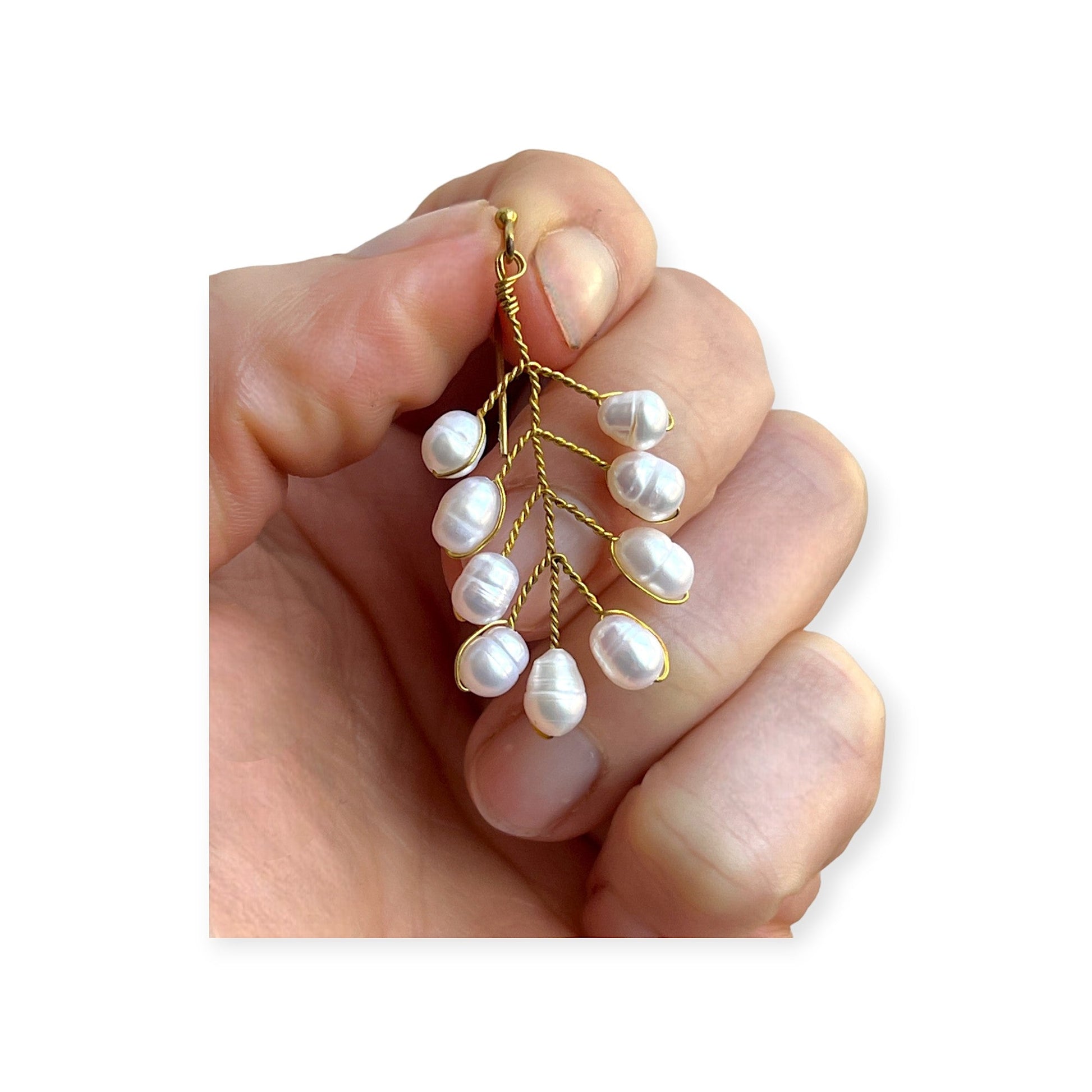 Delicate freshwater pearl leaf shaped drop earrings - Sundara Joon