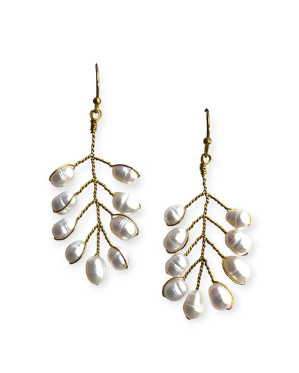 Delicate freshwater pearl leaf shaped drop earrings - Sundara Joon