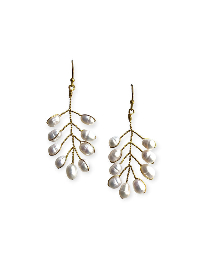 Delicate freshwater pearl leaf shaped drop earrings - Sundara Joon