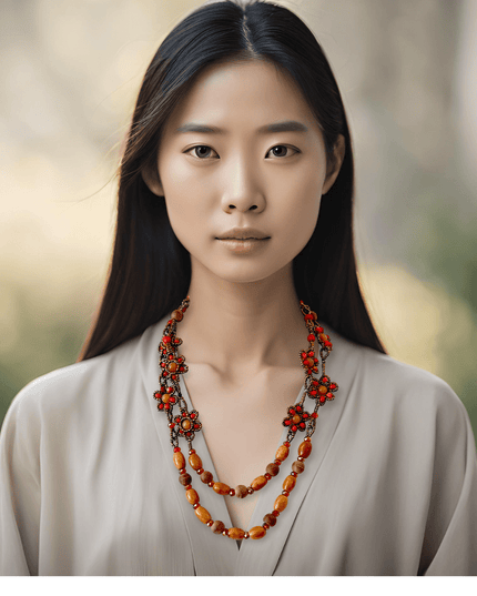 Double loop floral mookaite and wood necklace - Sundara Joon