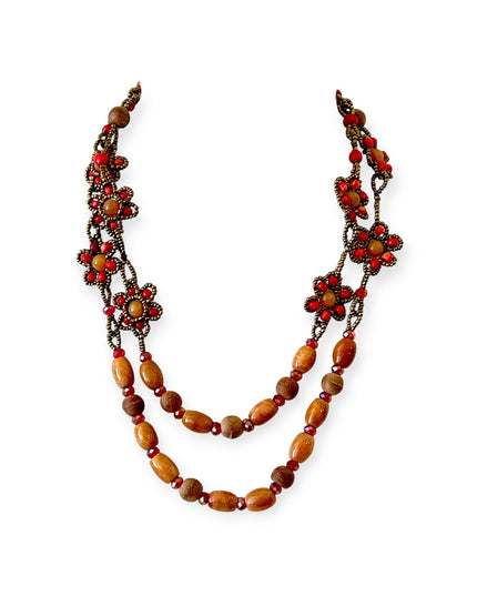 Double loop floral mookaite and wood necklace - Sundara Joon