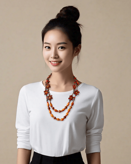 Double loop floral mookaite and wood necklace - Sundara Joon