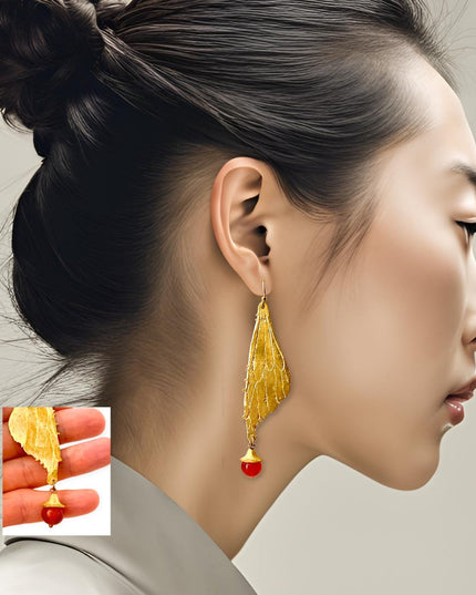 Dragonfly wing statement earrings with carnelian - Sundara Joon