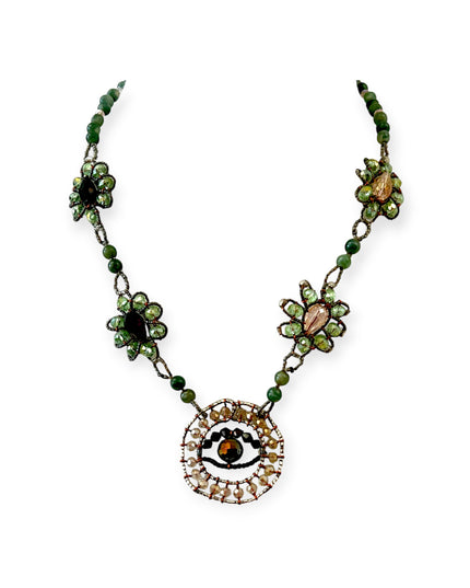 Evil eye jade necklace with crystals