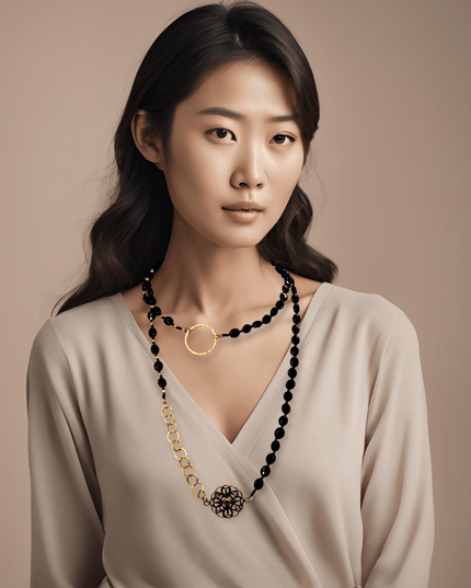 Faceted black onyx beaded necklace - Sundara Joon