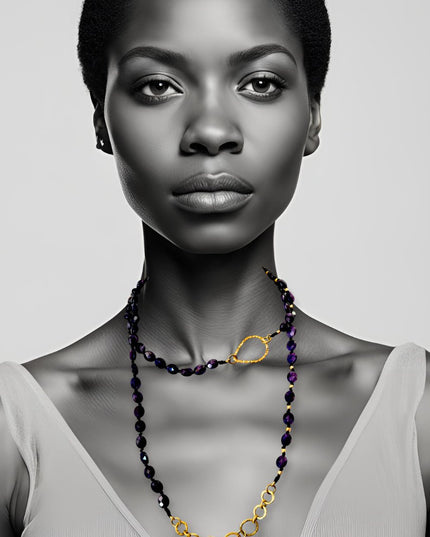 Faceted oval amethyst with brass accents necklace - Sundara Joon