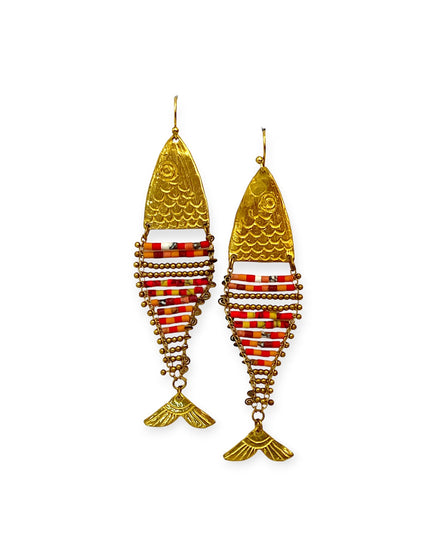 Fish inspired beaded drop statement earrings - Sundara Joon