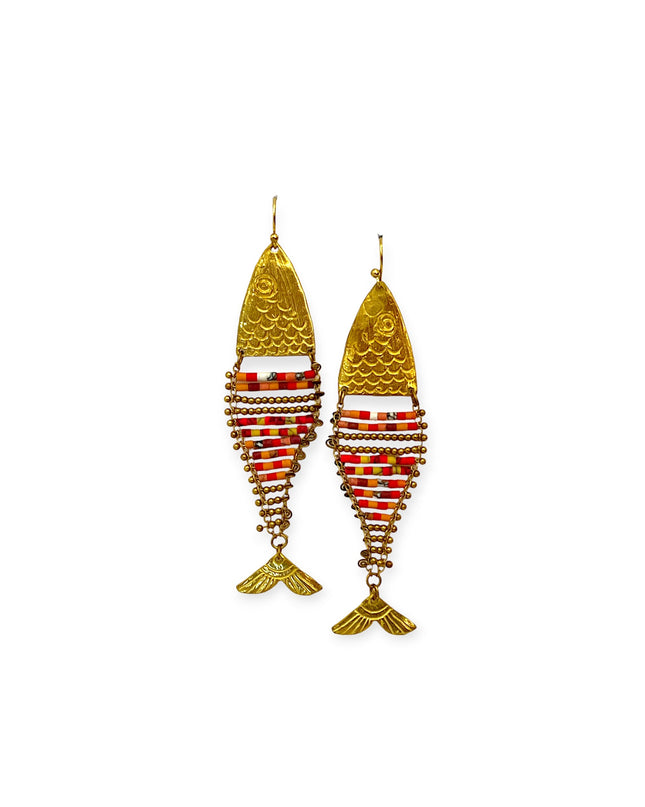 Fish inspired beaded drop statement earrings - Sundara Joon