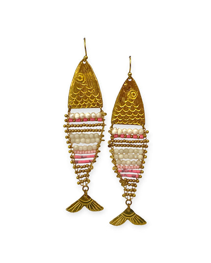 Fish inspired beaded drop statement earrings - Sundara Joon