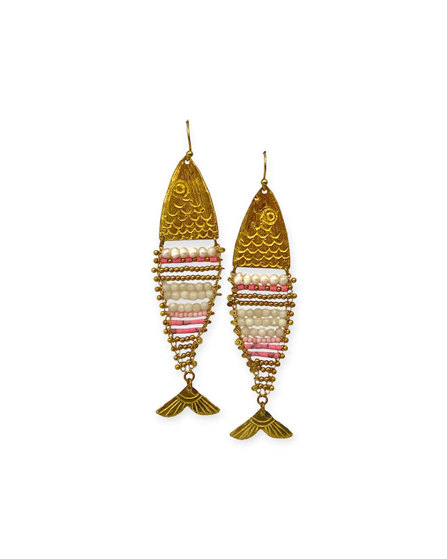 Fish inspired beaded drop statement earrings - Sundara Joon