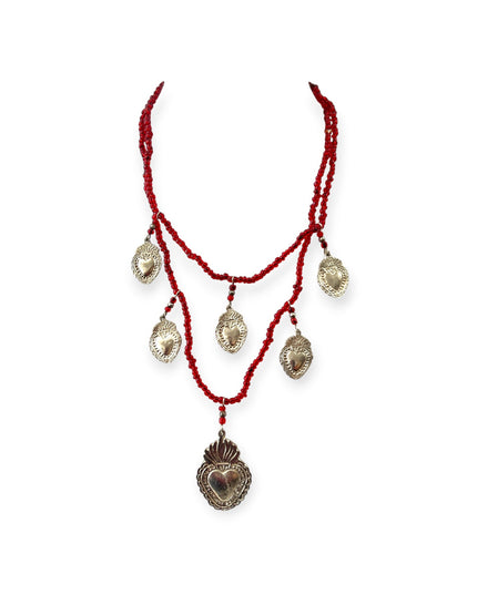 Flaming hearts beaded garnet necklace - Sundara Joon