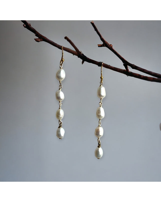 Freshwater pearl string drop earrings - Sundara Joon