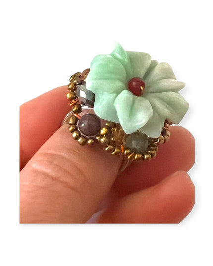 Jade floral ring with crystals - Sundara Joon