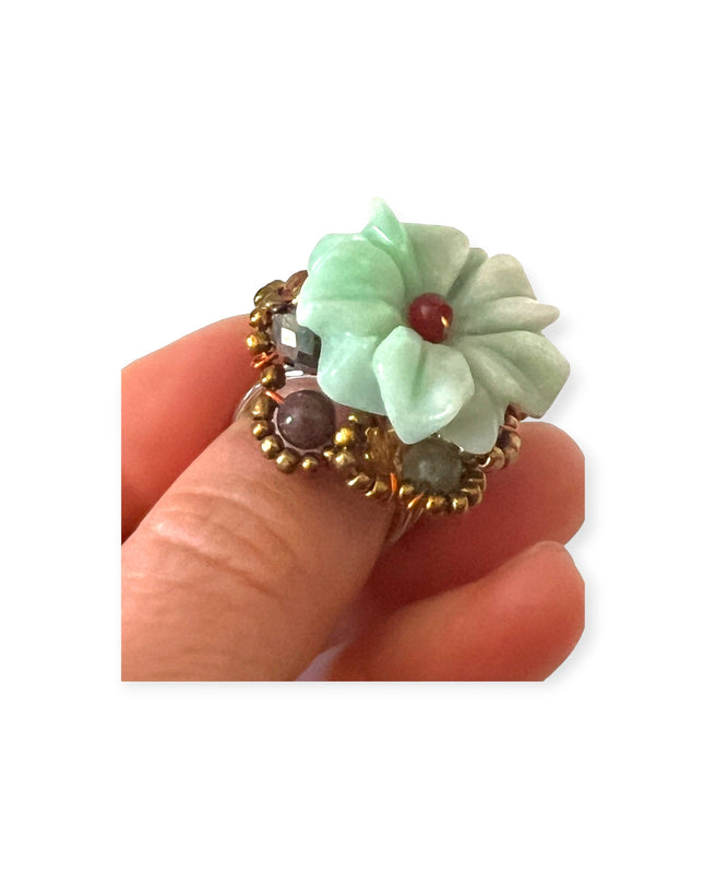 Jade floral ring with crystals - Sundara Joon