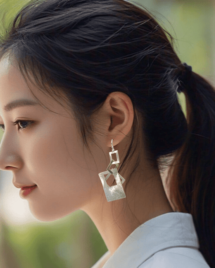 Linking rectangle silver drop statement earrings - Sundara Joon