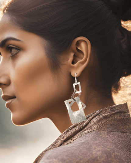 Linking rectangle silver drop statement earrings - Sundara Joon