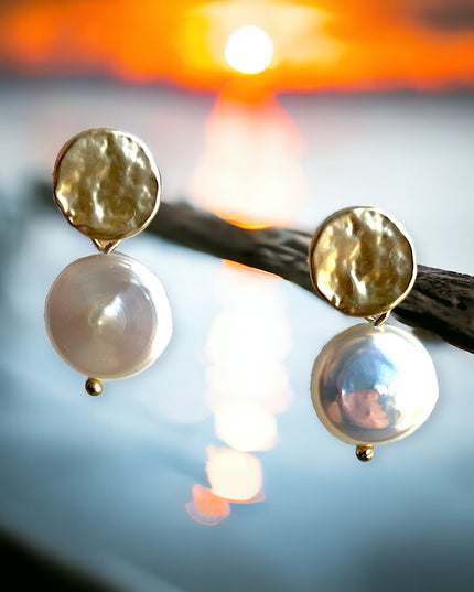 Modern drop pearl disk earrings - Sundara Joon