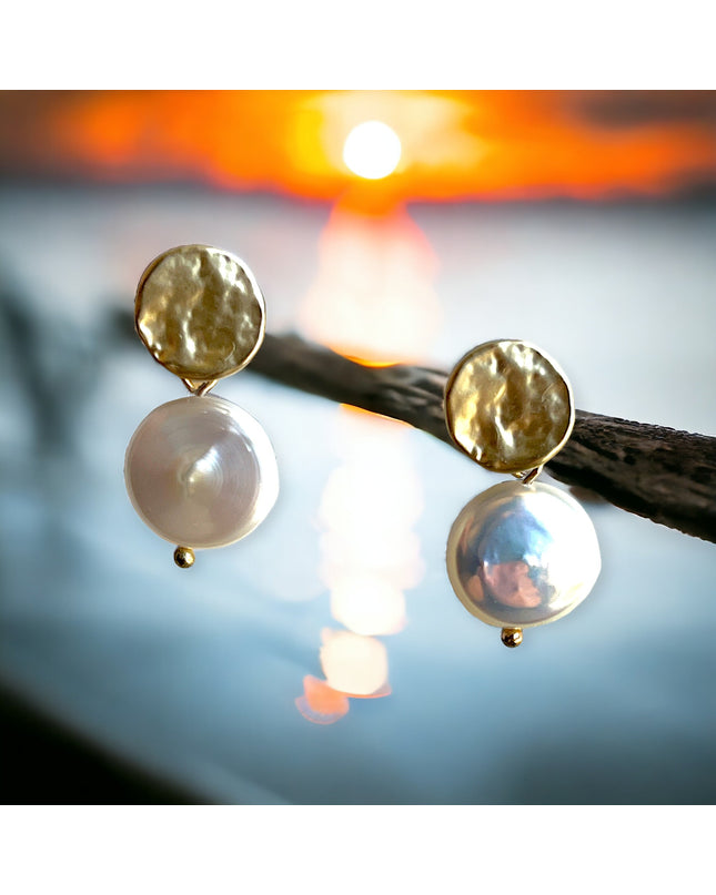 Modern drop pearl disk earrings - Sundara Joon