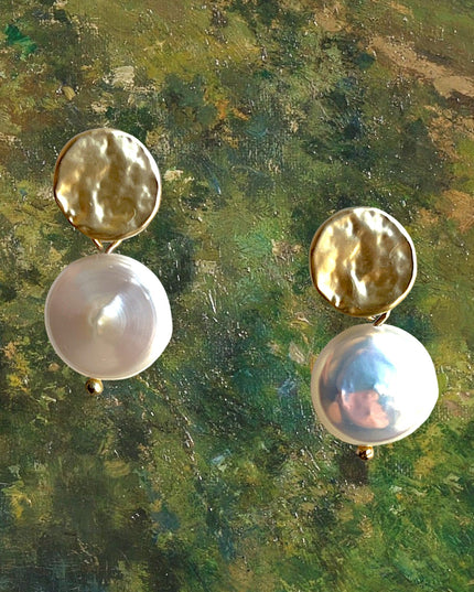 Modern drop pearl disk earrings - Sundara Joon