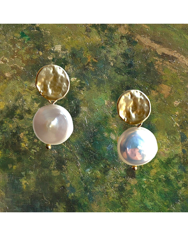 Modern drop pearl disk earrings - Sundara Joon