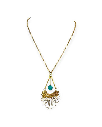 Organic fan with suspended blue stone pendant necklace - Sundara Joon