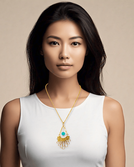 Organic fan with suspended blue stone pendant necklace - Sundara Joon