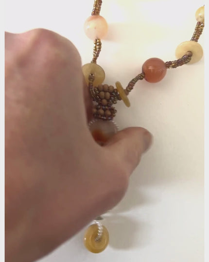 Earth tone amber beaded pendant necklace - Sundara Joon