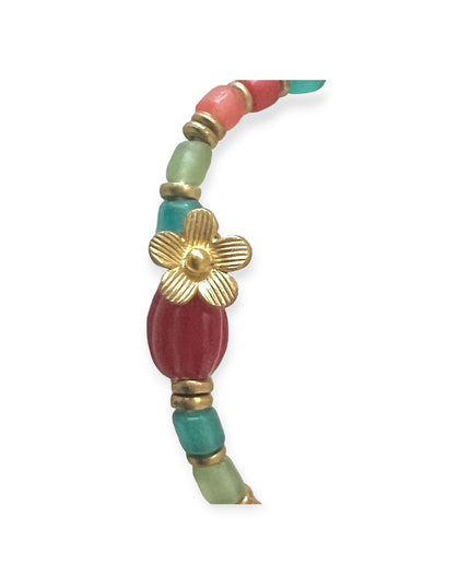 Richly colored beaded bracelet with flower charm - Sundara Joon