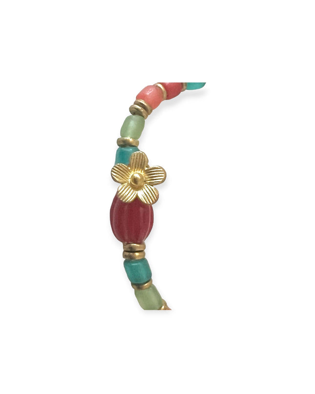 Richly colored beaded bracelet with flower charm - Sundara Joon