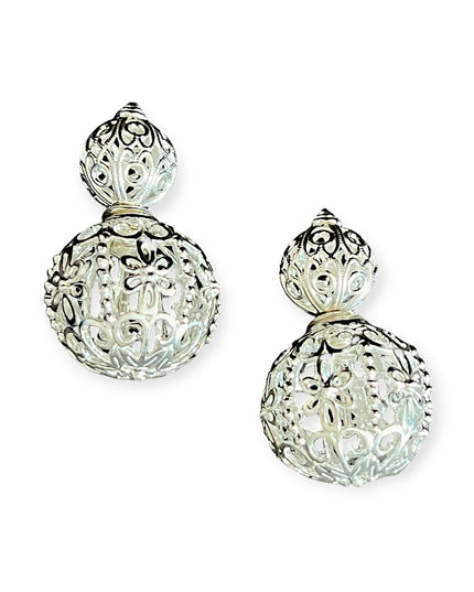 Silver filigree floral ball double stud earrings - Sundara Joon